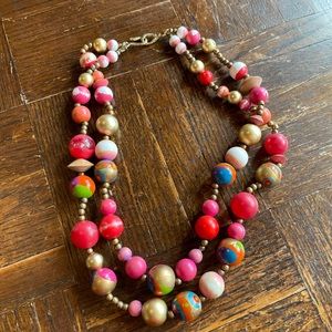 Vintage Wood Bead Colorful Necklace